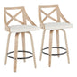 26" Fixed Height Counter Stool with Swivel in White Washed Wood and Cream Fabric  - Set of 2