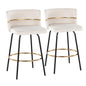 26" Contemporary Fixed-Height Counter Stool with Swivel in Black Metal and Cream Velvet with Round Gold Footrest  - Set of 2