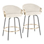 26" Contemporary Fixed Height Counter Stool with Swivel in Black Metal and Cream Velvet with Gold Metal Accents  - Set of 2