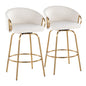 26" Contemporary Counter Stool with Swivel in Gold Metal and Cream Velvet with Round Gold Metal Footrest  - Set of 2