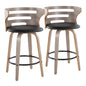 Fixed-Height Counter Stool with Swivel in Light Grey Wood and Black Faux Leather with Round Black Metal Footrest - Set of 2