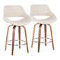 Mid-Century Modern Counter Stool in Walnut and Cream Fabric  - Set of 2