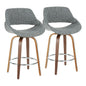 Mid-Century Modern Counter Stool in Walnut and Grey Noise Fabric  - Set of 2