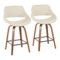 Mid-Century Modern Counter Stool in Walnut and Cream Fabric  - Set of 2