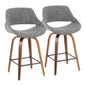 Mid-Century Modern Counter Stool in Walnut and Grey Noise Fabric  - Set of 2