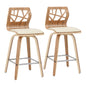 Folia Mid-Century Modern Counter Stool in Zebra Wood and Cream Faux Leather by  - Set of 2
