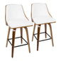 26" Mid-Century Modern Counter Stool in Walnut with White Faux Leather  - Set of 2