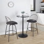 26" Fixed-Height Counter Stool with Swivel in Black Metal, Bronze Metal, Walnut Wood and Brown Faux Leather with Round Black Metal Footrest  - Set of 2