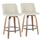 Mid-Century Modern Counter Stool in Walnut and Cream Fabric  - Set of 2