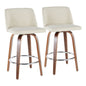 Mid-Century Modern Counter Stool in Walnut and Cream Fabric  - Set of 2
