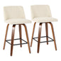 Mid-Century Modern Counter Stool in Walnut and Cream Fabric  - Set of 2