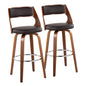 Mid-Century Modern Barstool with Swivel in Walnut and Brown Faux Leather  - Set of 2