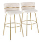 30" Fixed-Height Barstool with Swivel in Gold Metal and Cream Velvet with Round Footrest  - Set of 2