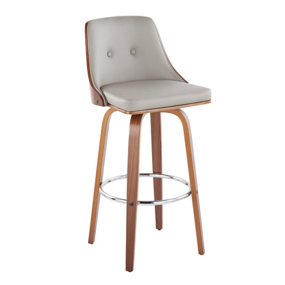 Mid-Century Barstool Set - Grey Faux Leather Dining Chairs, Swivel & Footrest