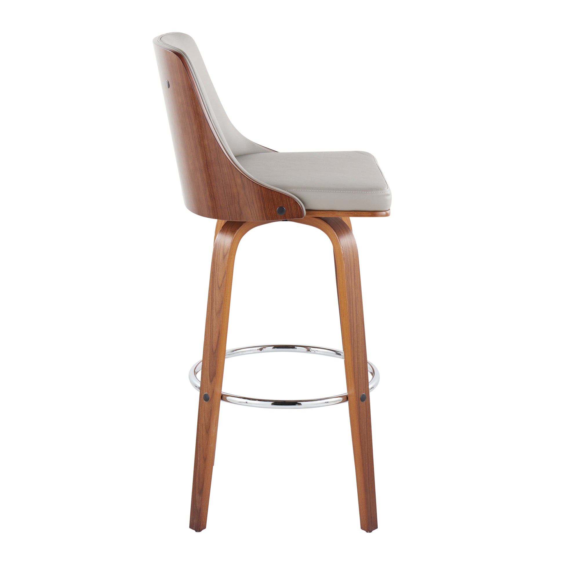 Mid-Century Barstool Set - Grey Faux Leather Dining Chairs, Swivel & Footrest