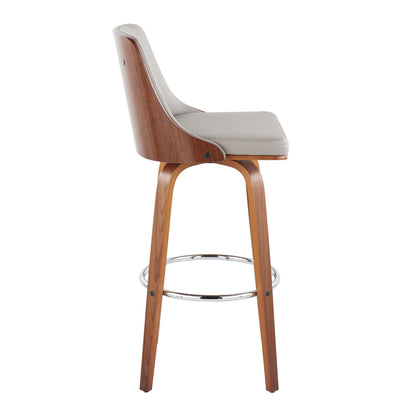 Mid-Century Barstool Set - Grey Faux Leather Dining Chairs, Swivel & Footrest