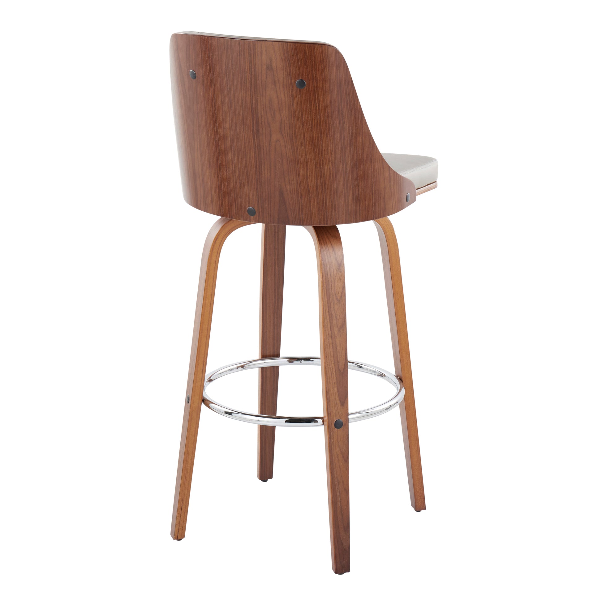 Mid-Century Barstool Set - Grey Faux Leather Dining Chairs, Swivel & Footrest
