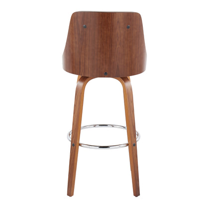 Mid-Century Barstool Set - Grey Faux Leather Dining Chairs, Swivel & Footrest