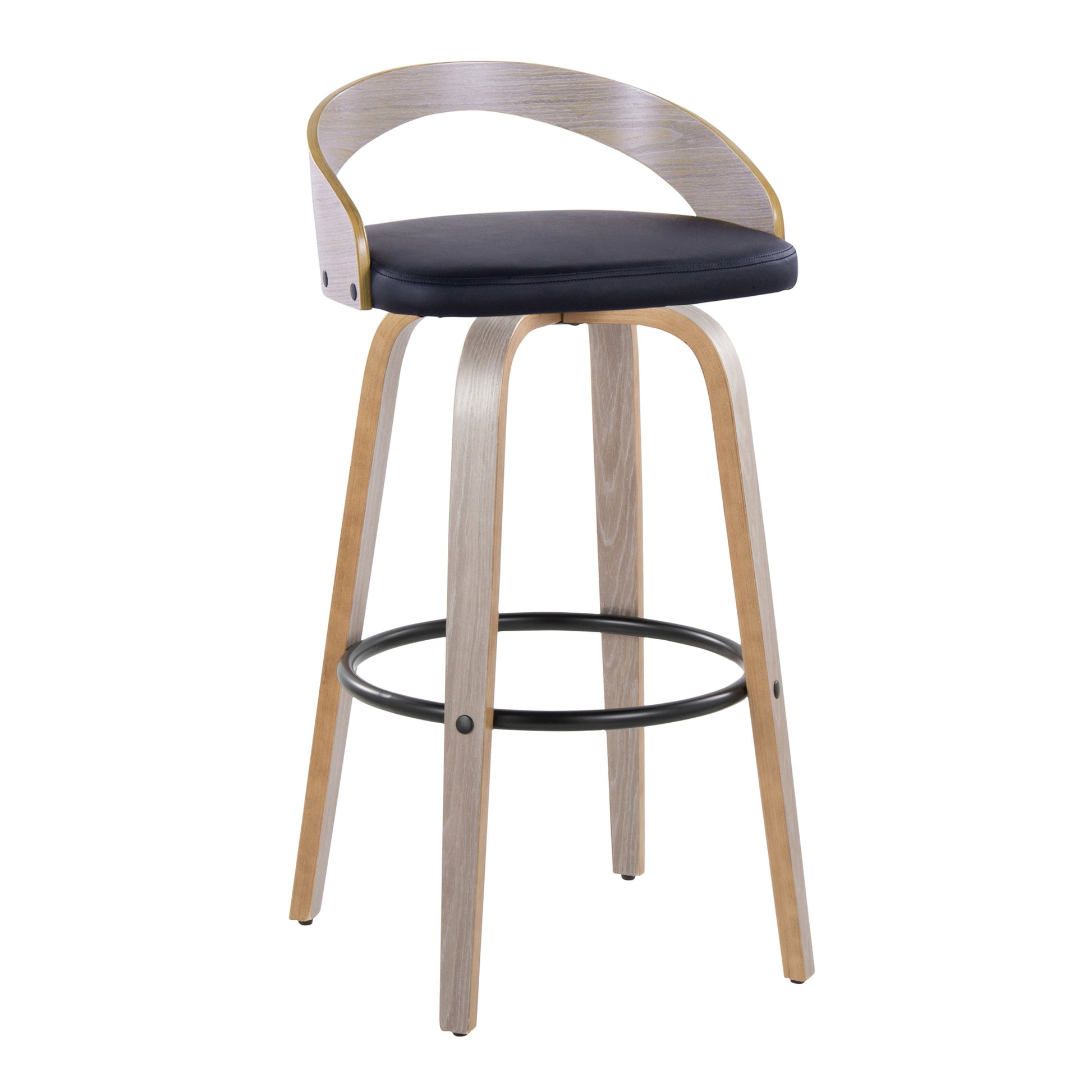 Black Faux Leather Barstool Set for Dining Room with Swivel Seat
