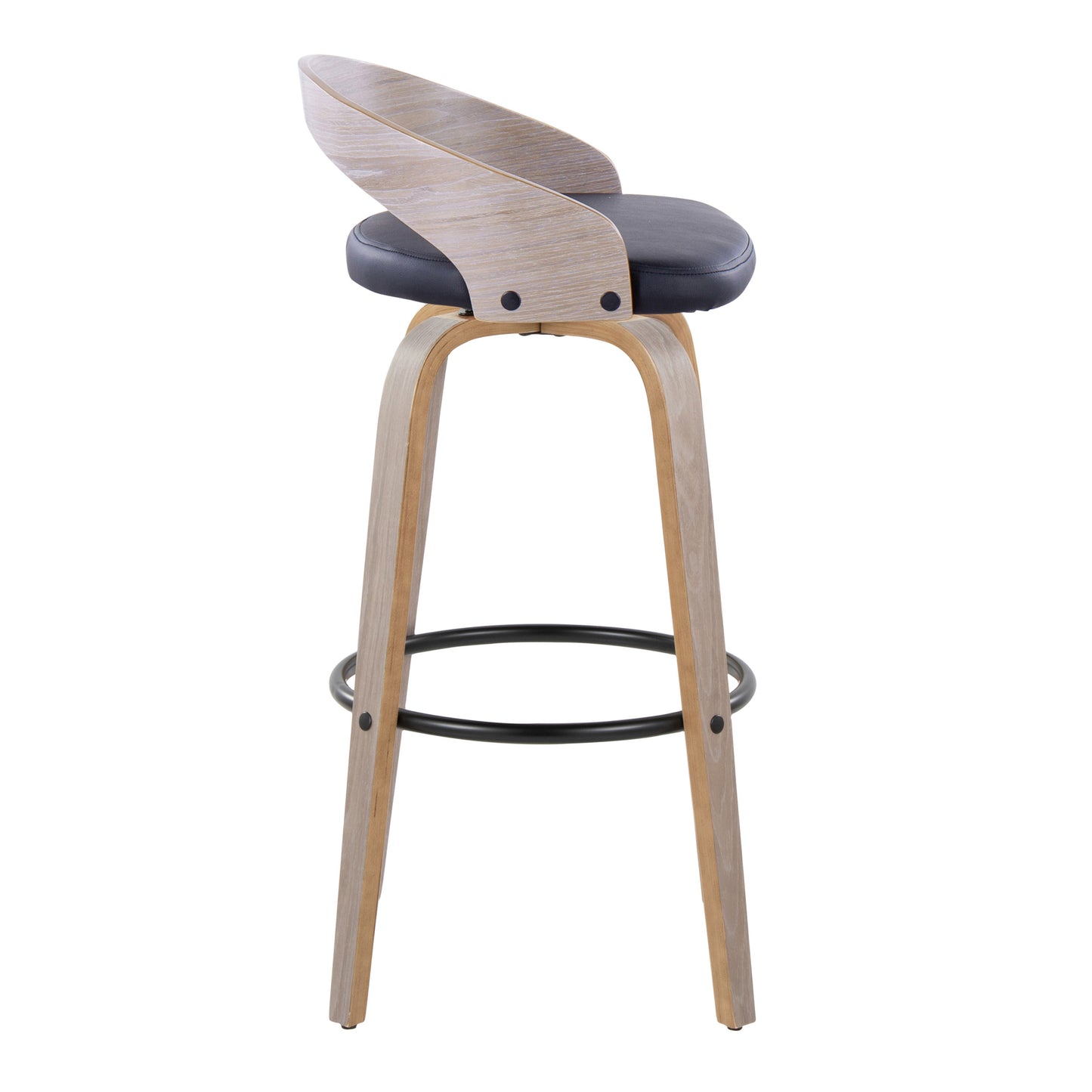 Black Faux Leather Barstool Set for Dining Room with Swivel Seat