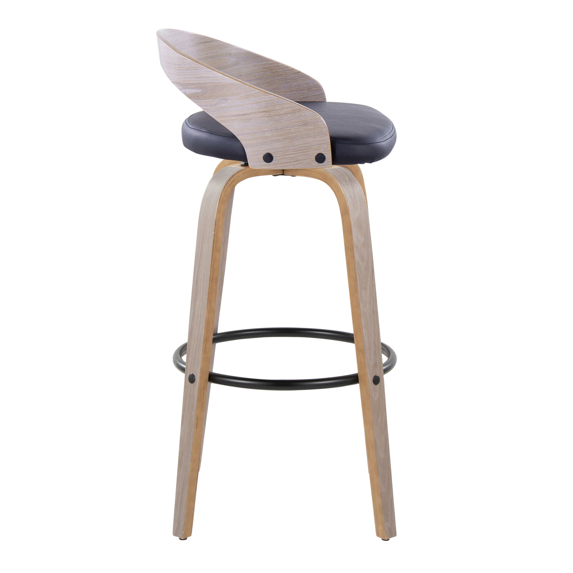 Black Faux Leather Barstool Set for Dining Room with Swivel Seat