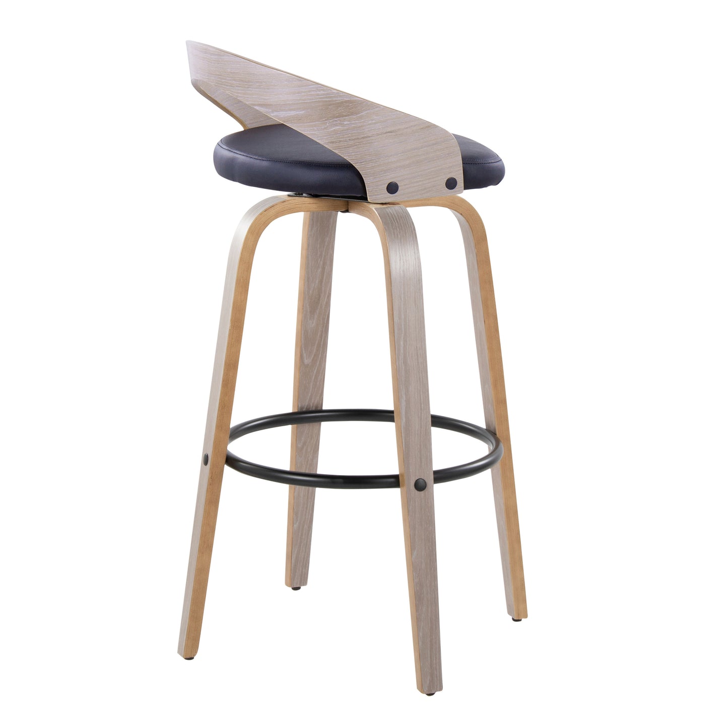 Black Faux Leather Barstool Set for Dining Room with Swivel Seat