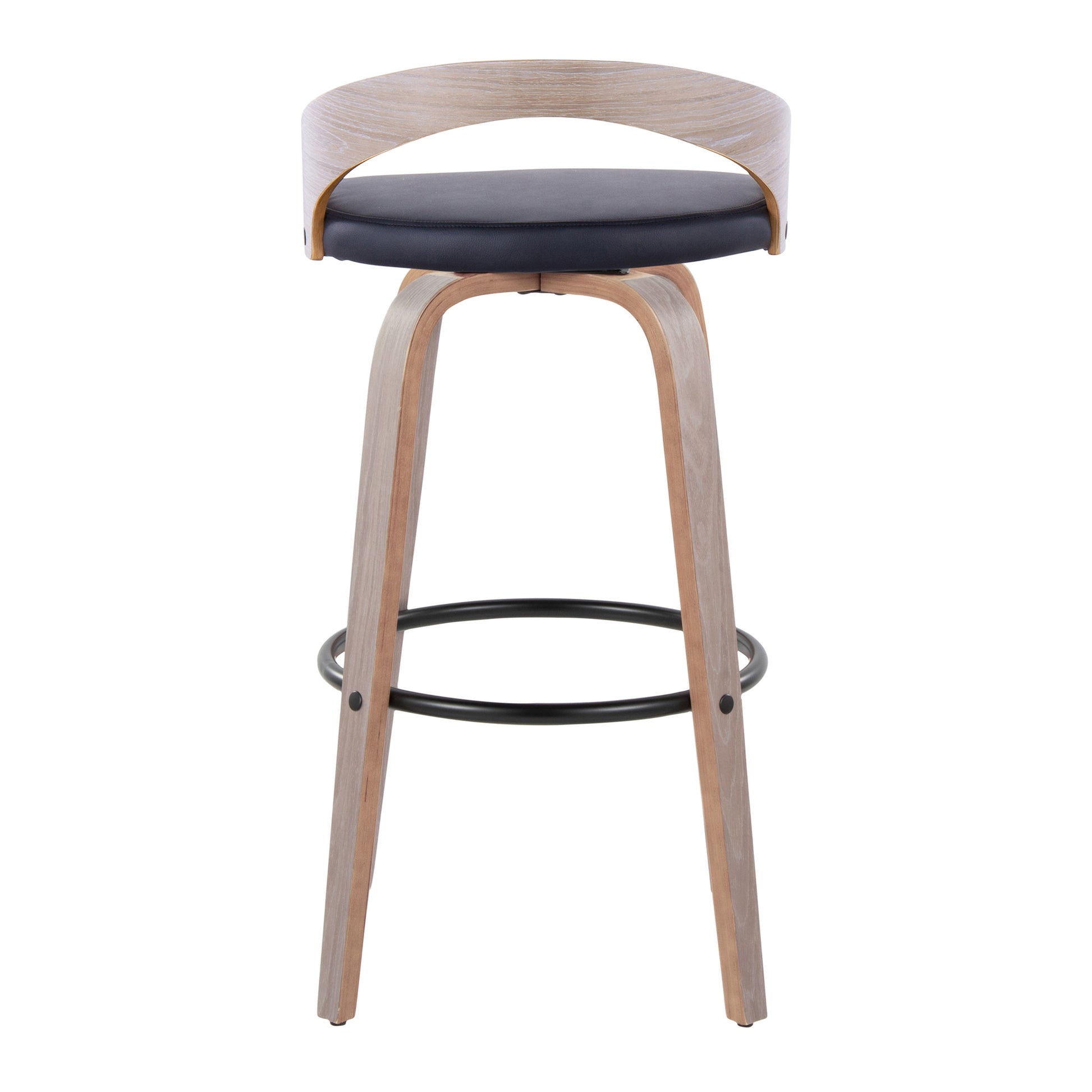 Black Faux Leather Barstool Set for Dining Room with Swivel Seat