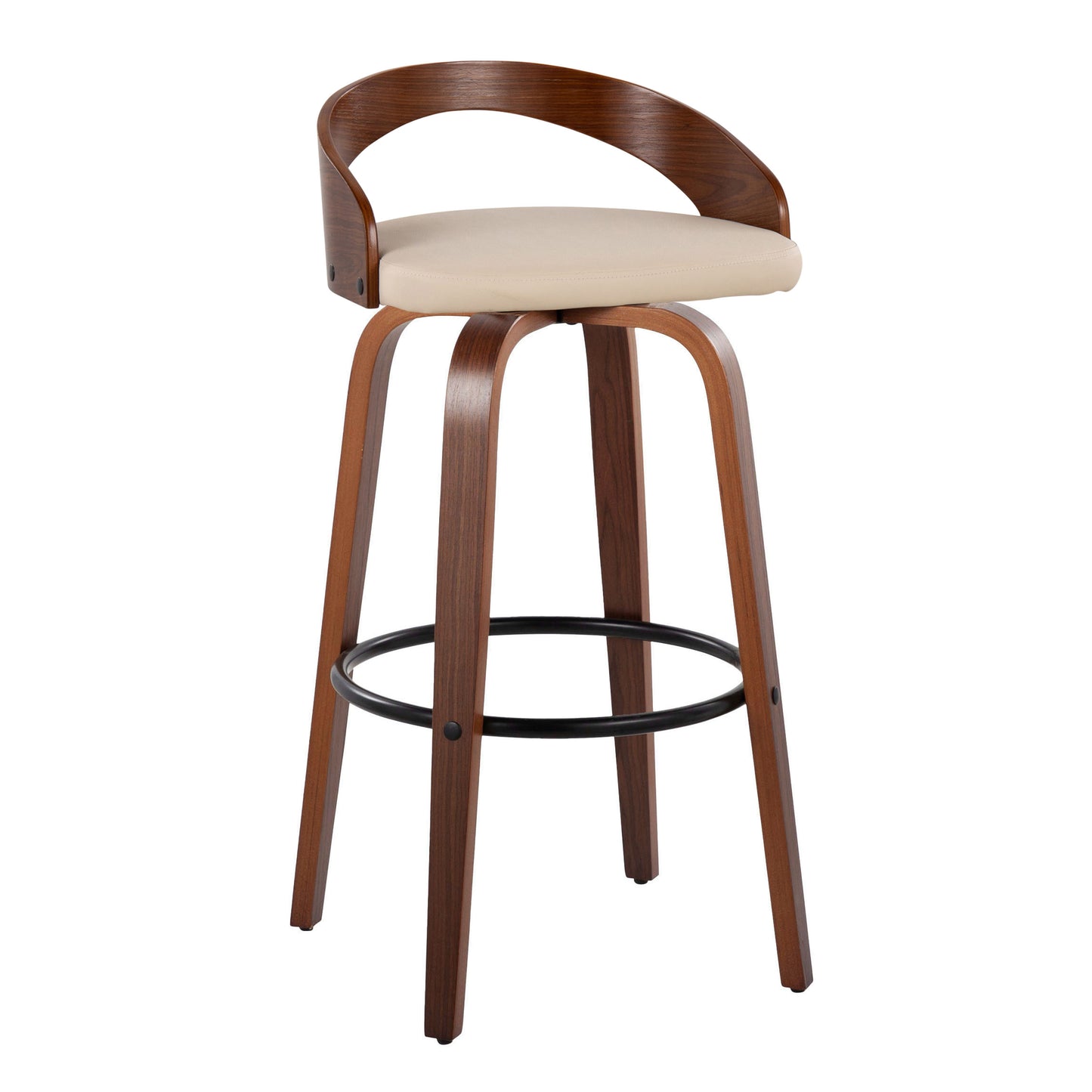 Cream Faux Leather Barstools - 2 Swivel Bar Stools