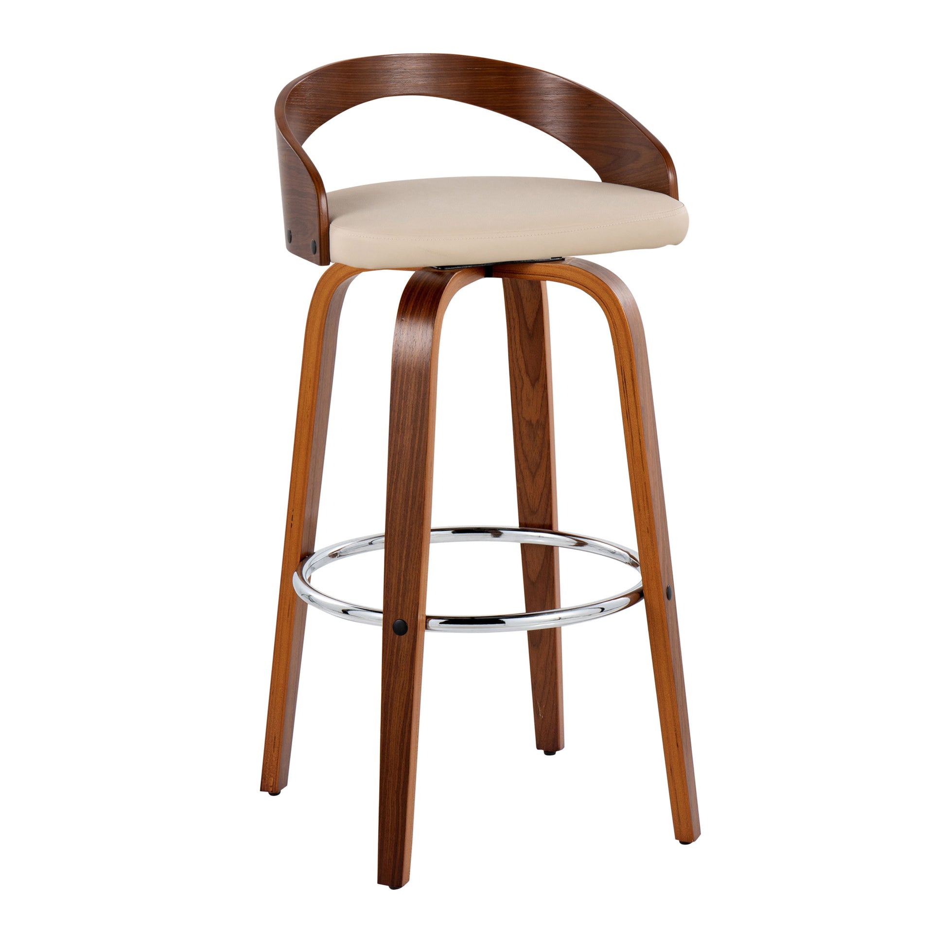36" Mid-Century Modern Swivel Barstool - Cream Faux Leather Set of 2