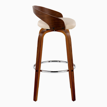 36" Mid-Century Modern Swivel Barstool - Cream Faux Leather Set of 2