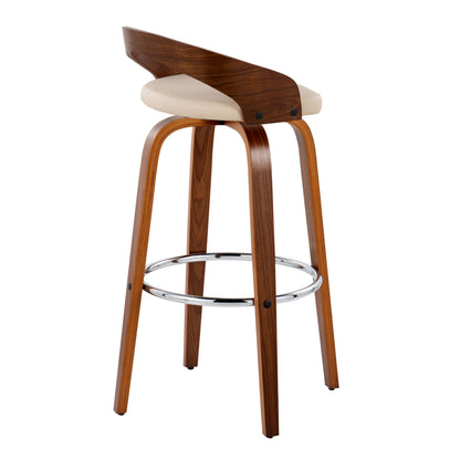 36" Mid-Century Modern Swivel Barstool - Cream Faux Leather Set of 2