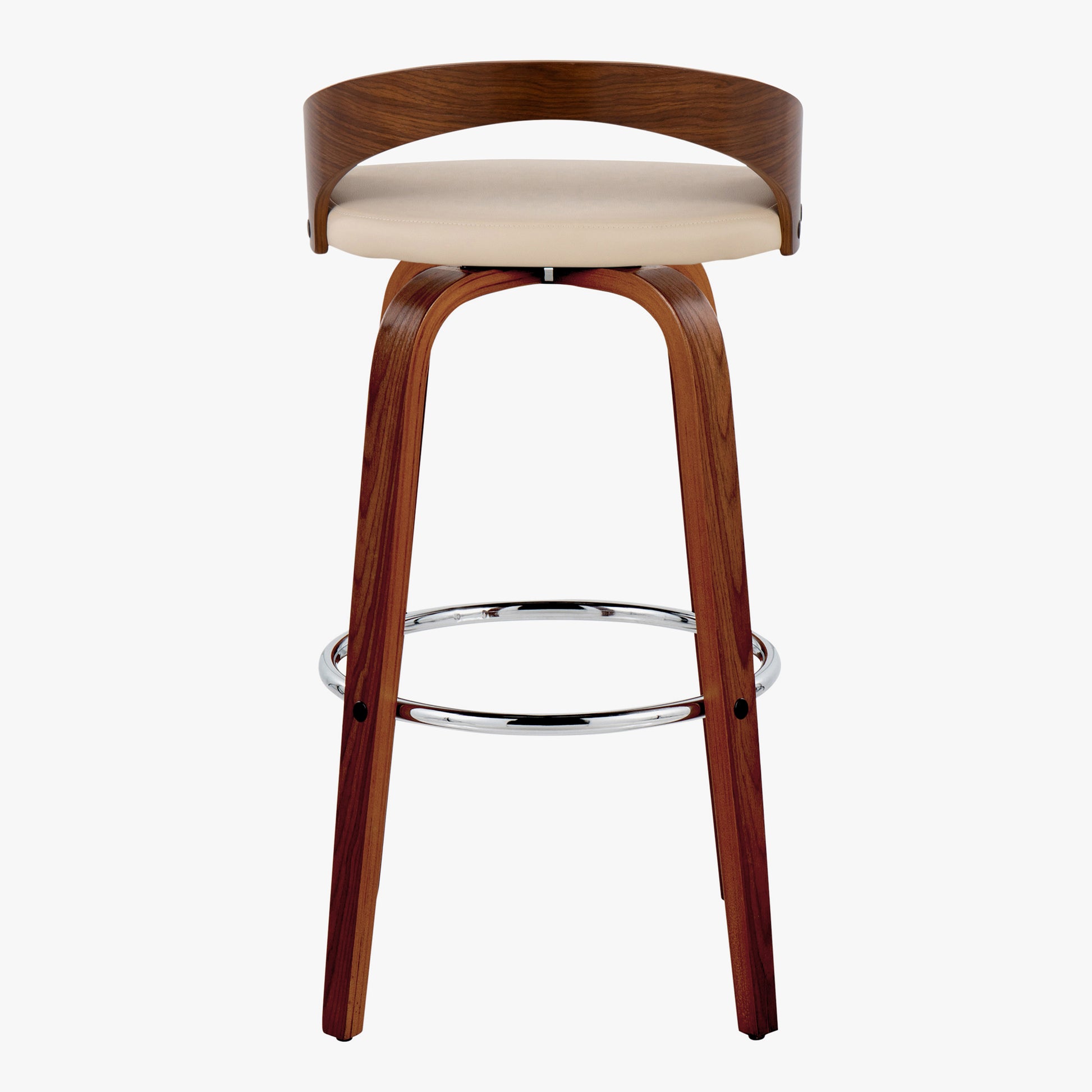 36" Mid-Century Modern Swivel Barstool - Cream Faux Leather Set of 2