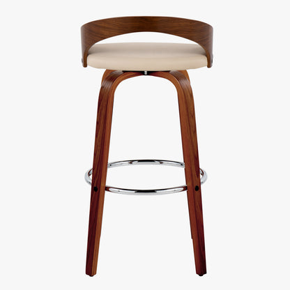 36" Mid-Century Modern Swivel Barstool - Cream Faux Leather Set of 2