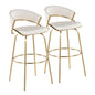 Jie 30" Fixed-Height Contemporary Barstool with Swivel in Gold Metal and White Faux Leather with Round Metal Footrest by  - Set of 2