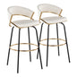 Jie 30" Fixed-Height Contemporary Barstool with Swivel in Gold Metal and White Faux Leather with Black Metal Legs and Round Gold Metal Footrest by  - Set of 2