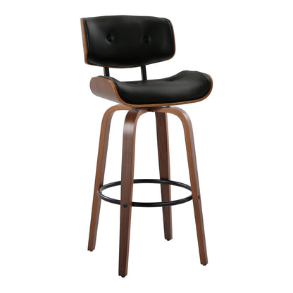 Mid-Century Modern Barstool Set - Black Faux Leather, 2 Stools