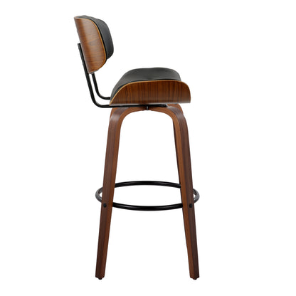 Mid-Century Modern Barstool Set - Black Faux Leather, 2 Stools