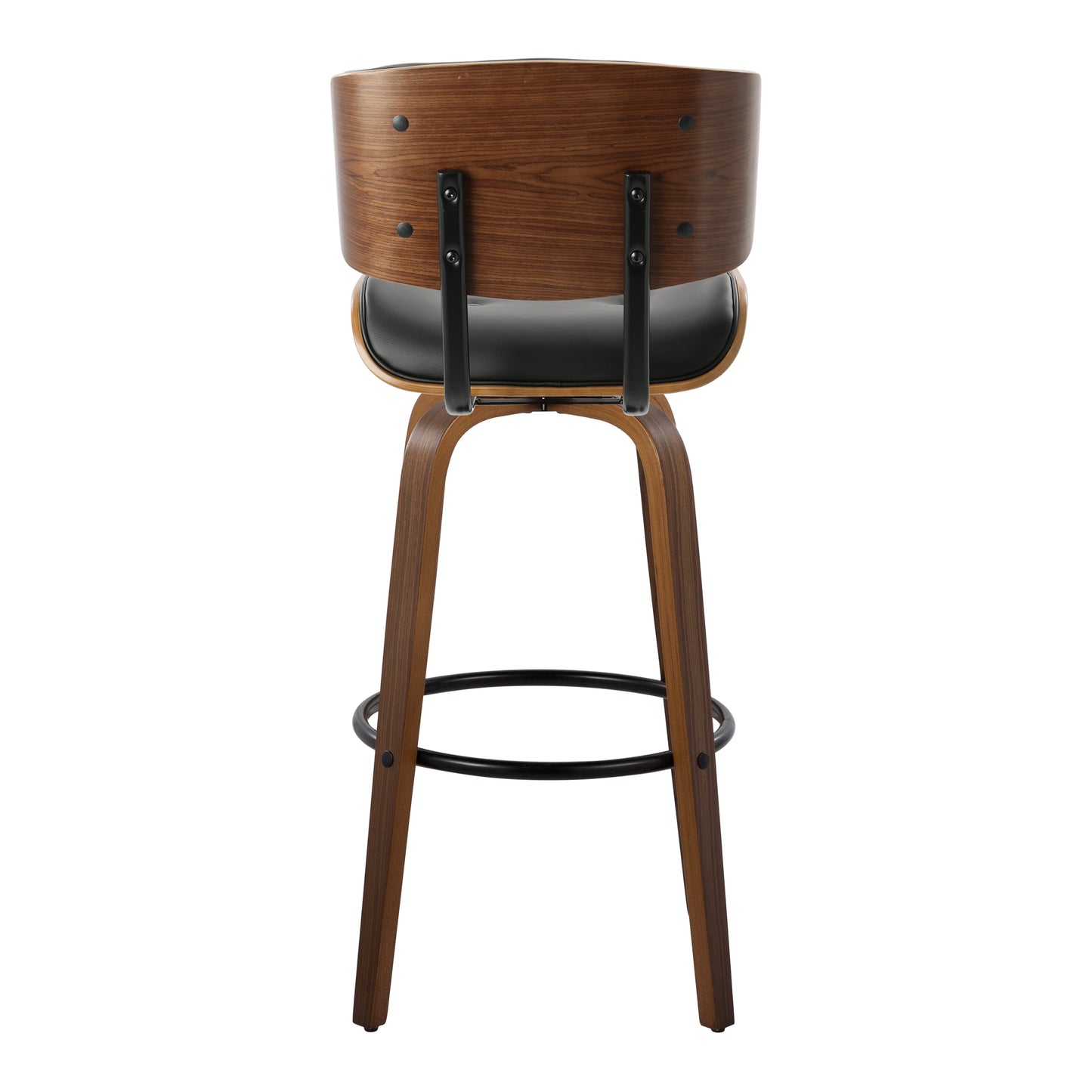 Mid-Century Modern Barstool Set - Black Faux Leather, 2 Stools