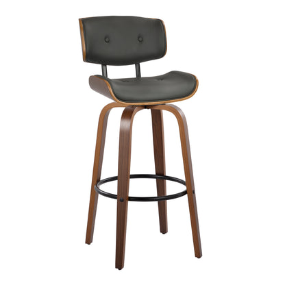 Mid-Century Barstool Set in Grey Faux Leather for Dining Room