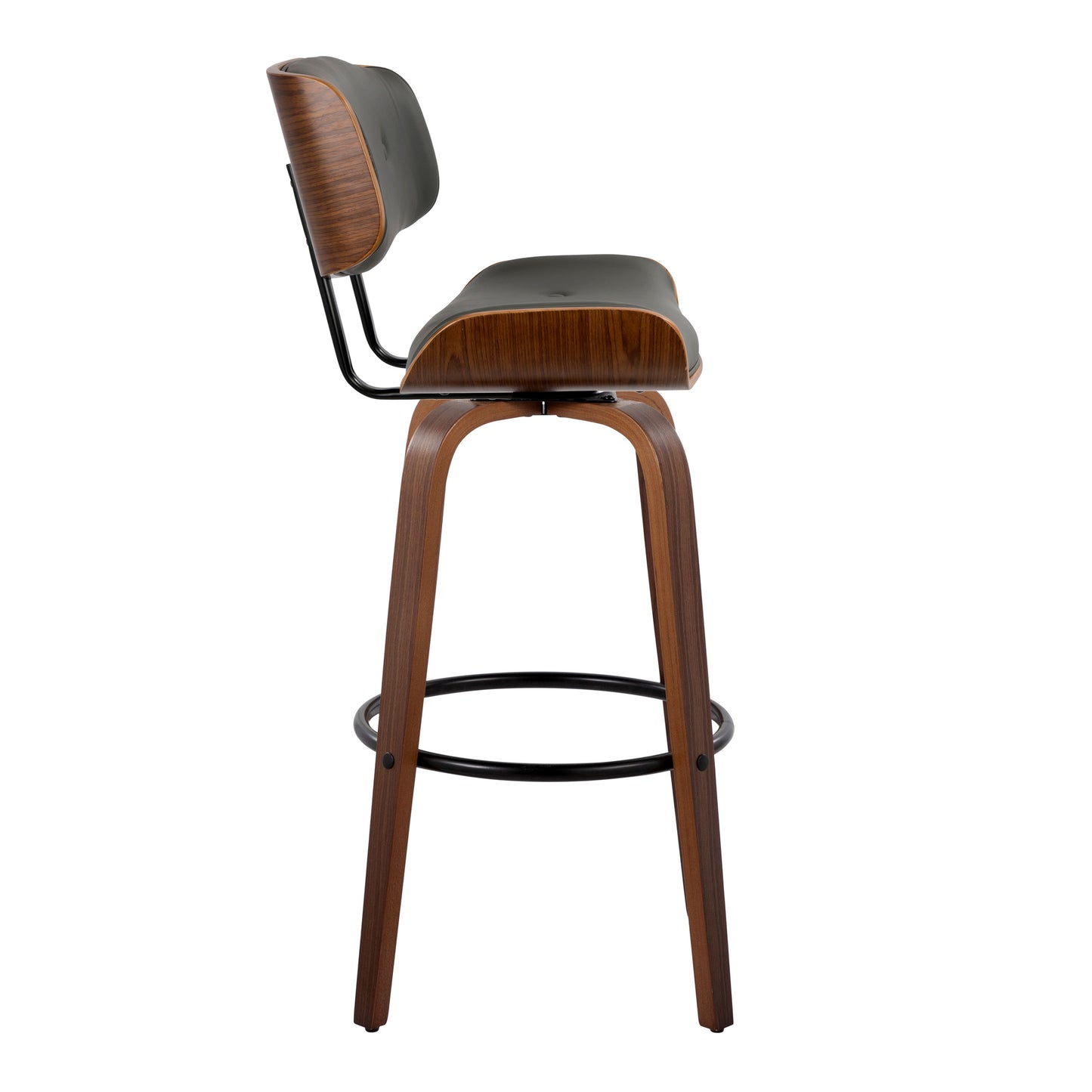 Mid-Century Barstool Set in Grey Faux Leather for Dining Room