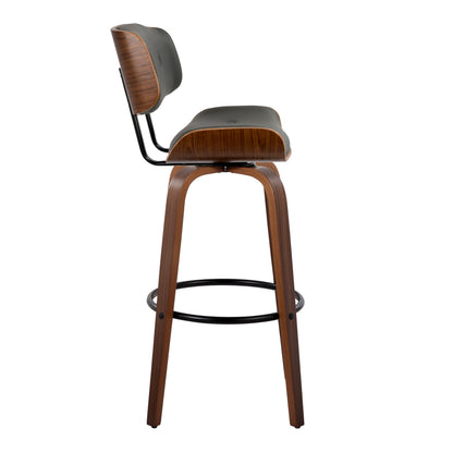 Mid-Century Barstool Set in Grey Faux Leather for Dining Room