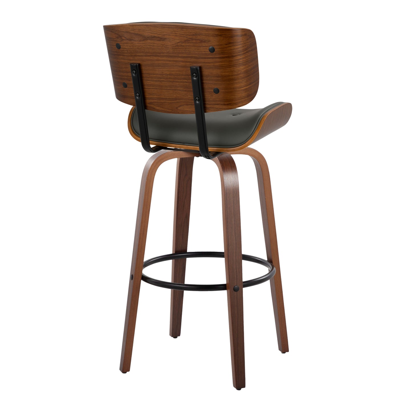 Mid-Century Barstool Set in Grey Faux Leather for Dining Room