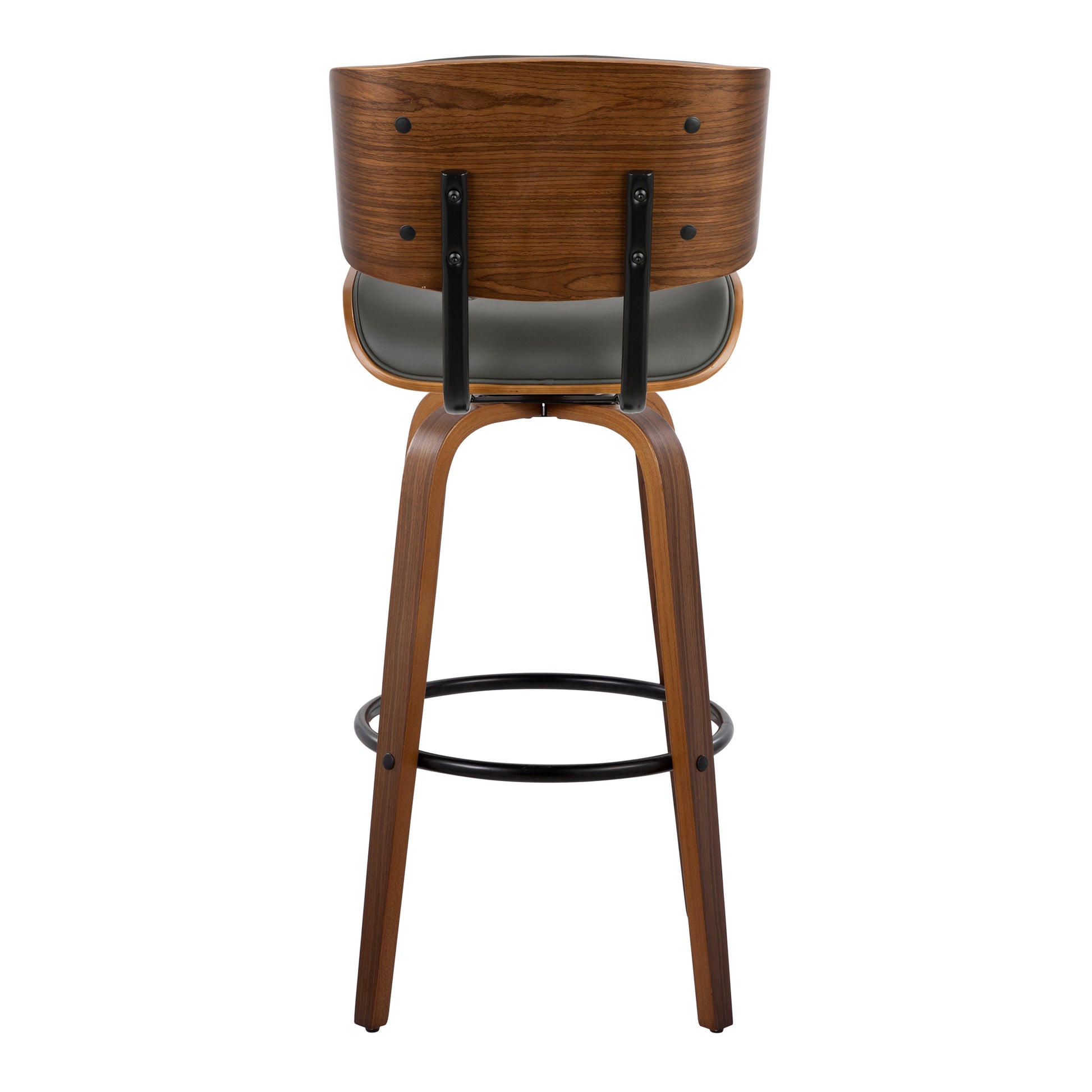 Mid-Century Barstool Set in Grey Faux Leather for Dining Room