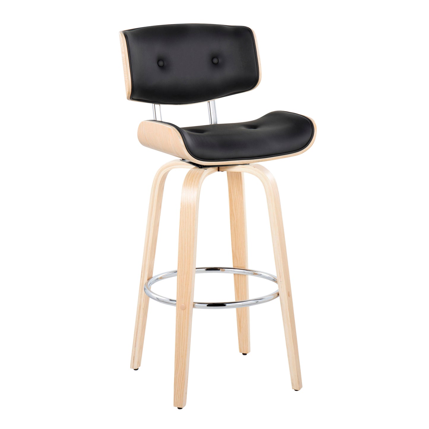 Black Faux Leather Barstool Set with Swivel for Dining Room