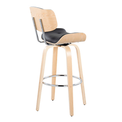 Black Faux Leather Barstool Set with Swivel for Dining Room