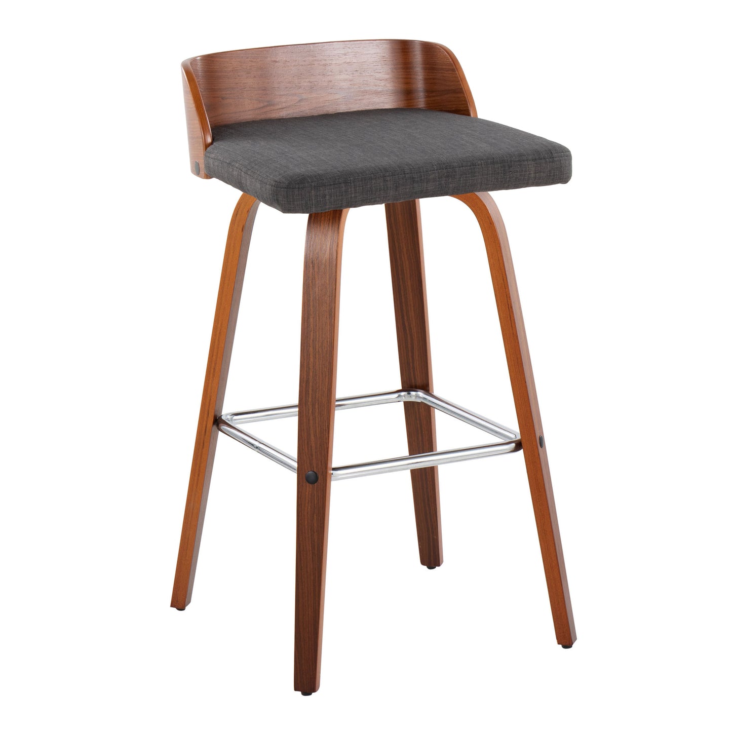 36" Mid-Century Modern Barstool - Charcoal Fabric & Walnut Wood