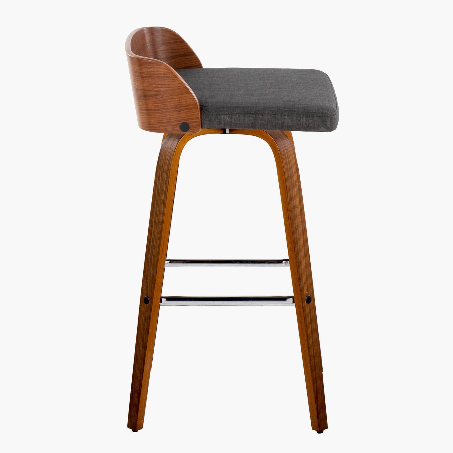 36" Mid-Century Modern Barstool - Charcoal Fabric & Walnut Wood
