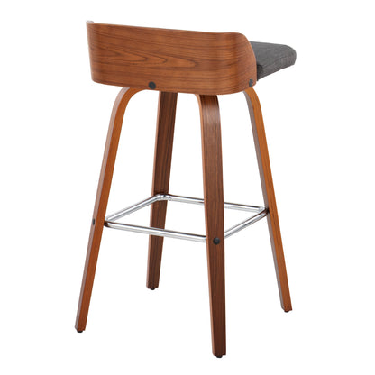 36" Mid-Century Modern Barstool - Charcoal Fabric & Walnut Wood