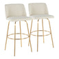 30" Contemporary Fixed-Height Barstool with Swivel in Cream Fabric and Gold Metal with Round Footrest  - Set of 2