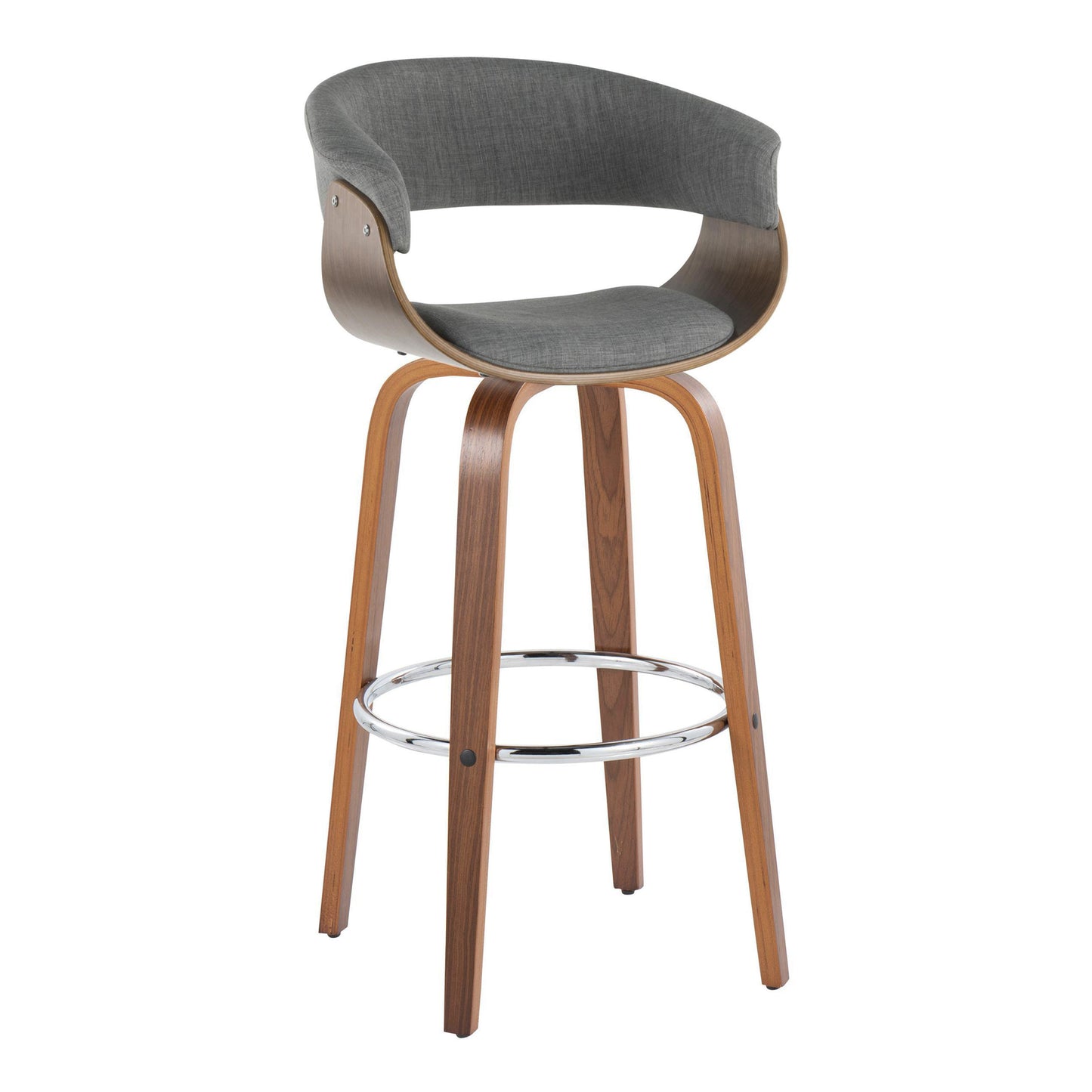 Mid-Century Modern Barstool Set with Grey Fabric Seats for Kitchen Dining